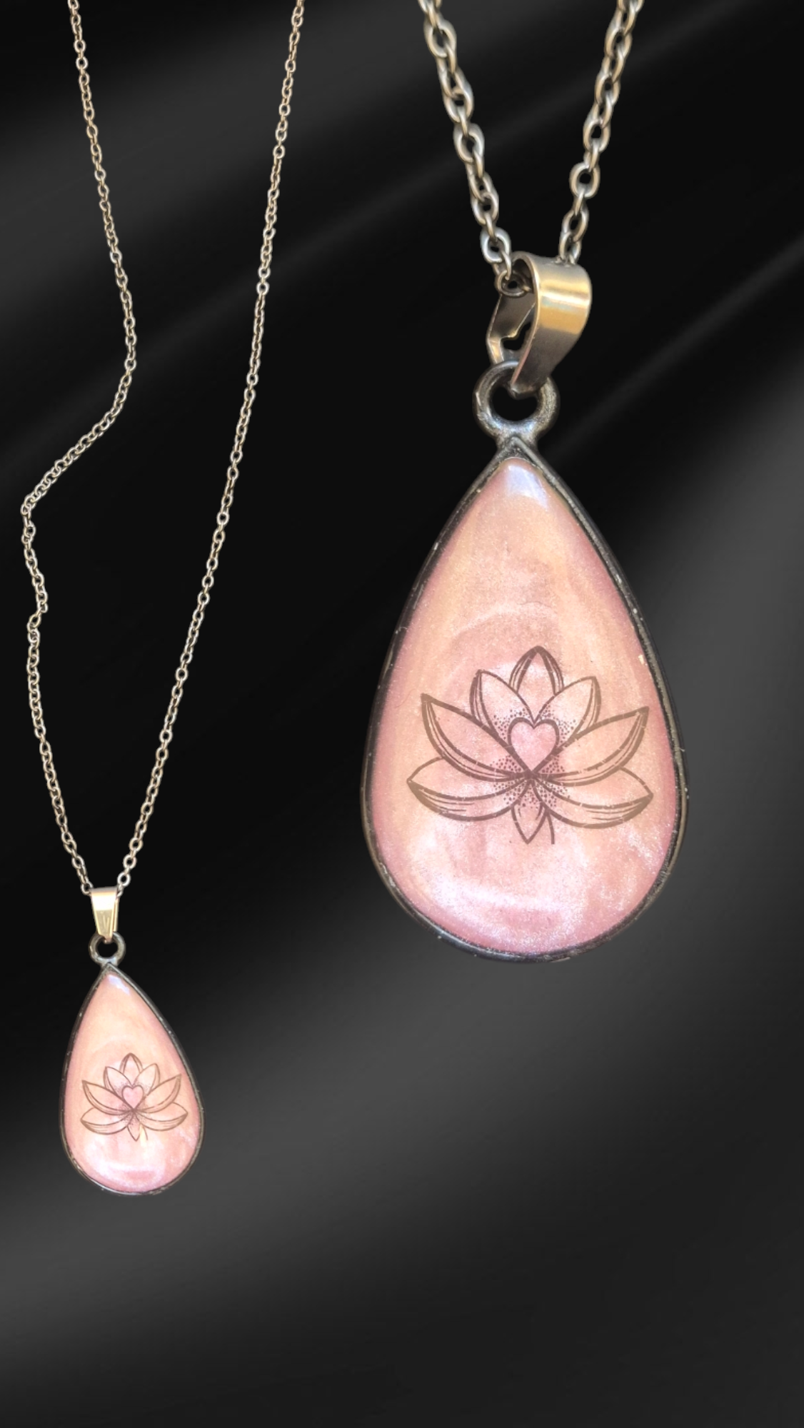Pink Lotus Tear Drop Pendant Necklace