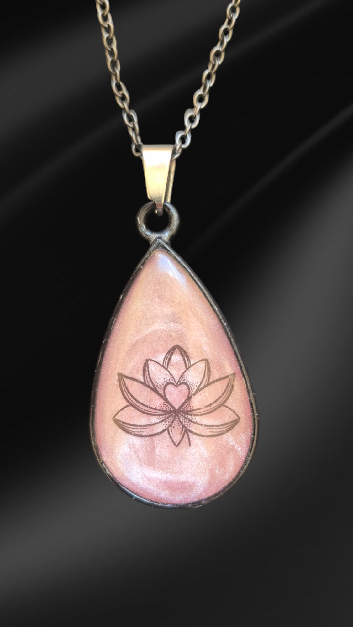 Pink Lotus Tear Drop Pendant Necklace