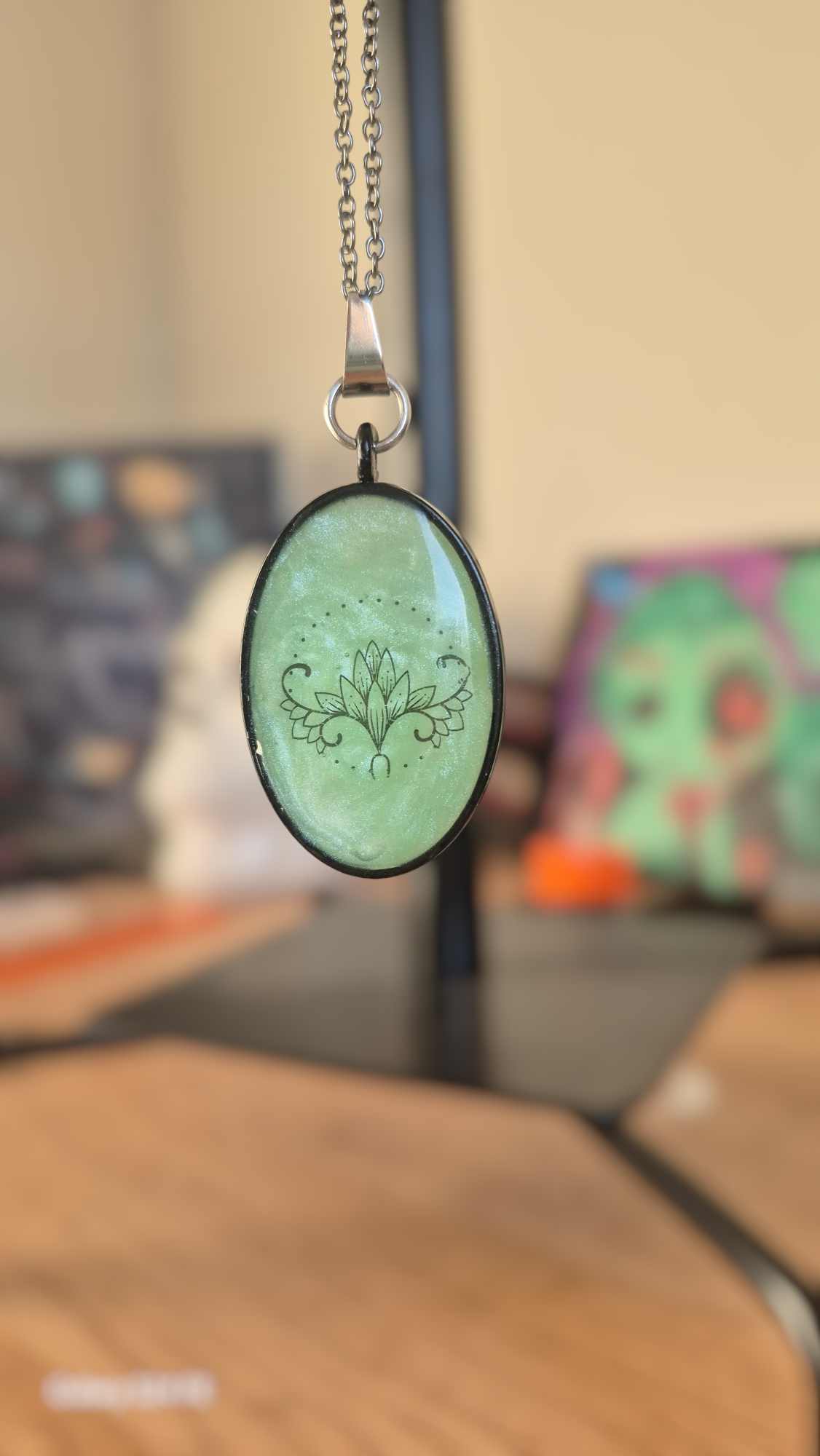 Green Lotus Pendant Necklace