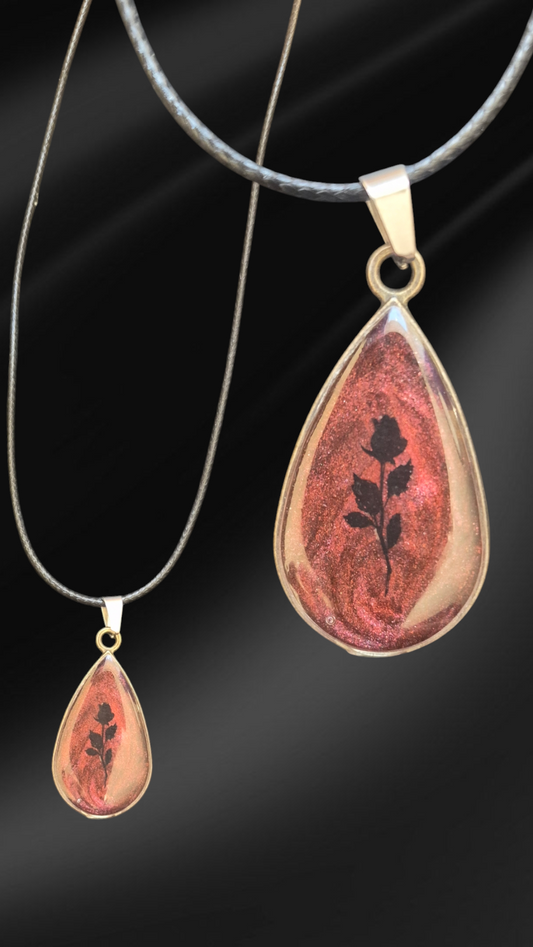 Rose Tear Drop Pendant Necklace