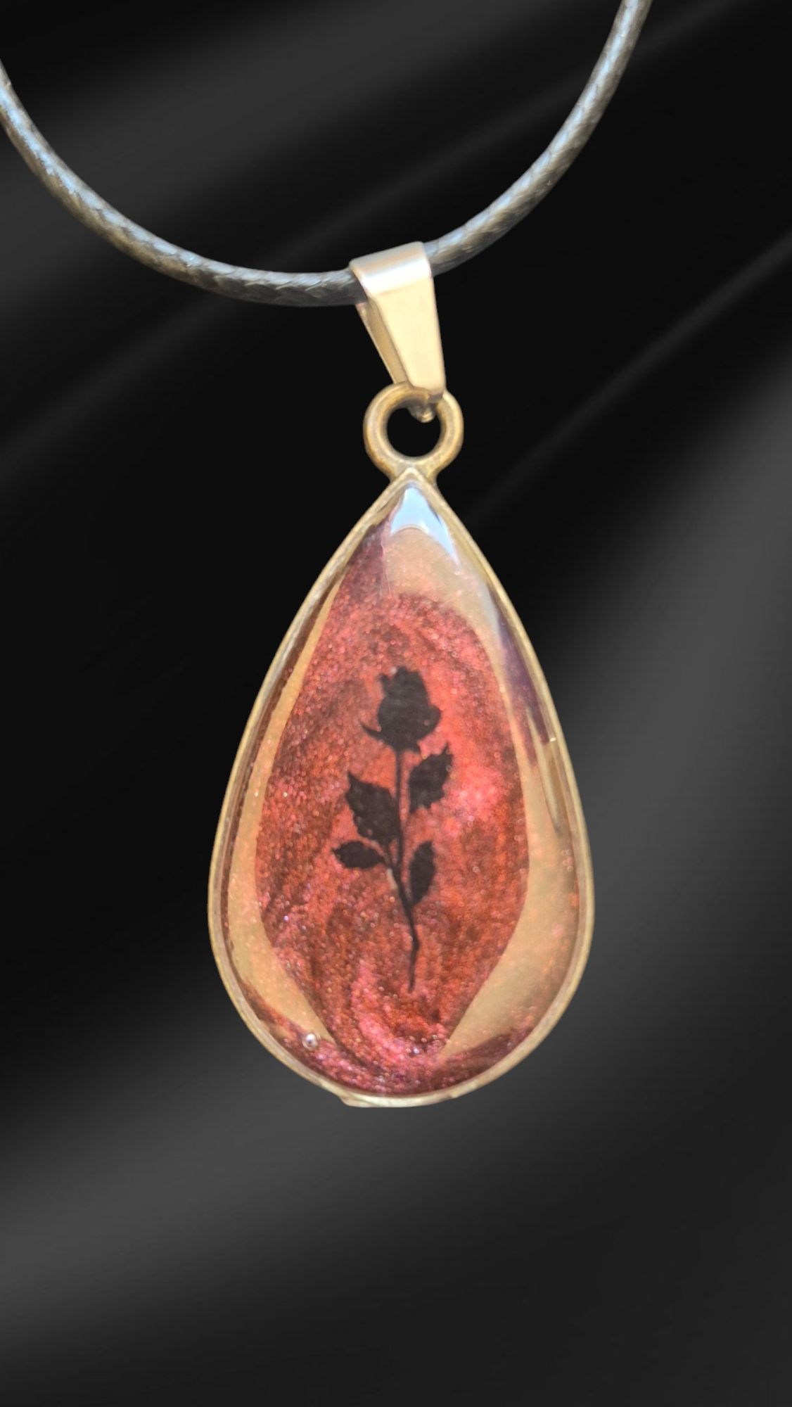 Rose Tear Drop Pendant Necklace