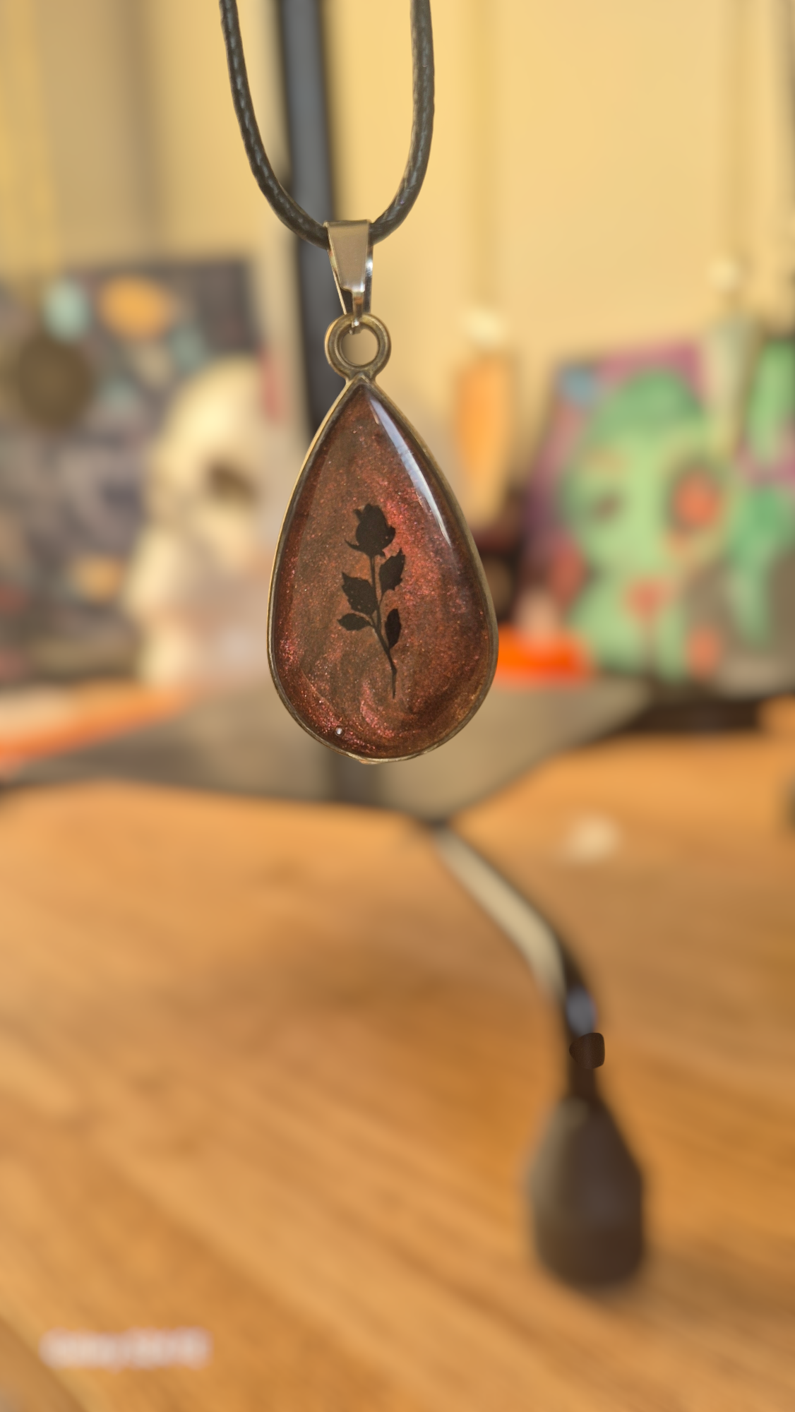 Rose Tear Drop Pendant Necklace