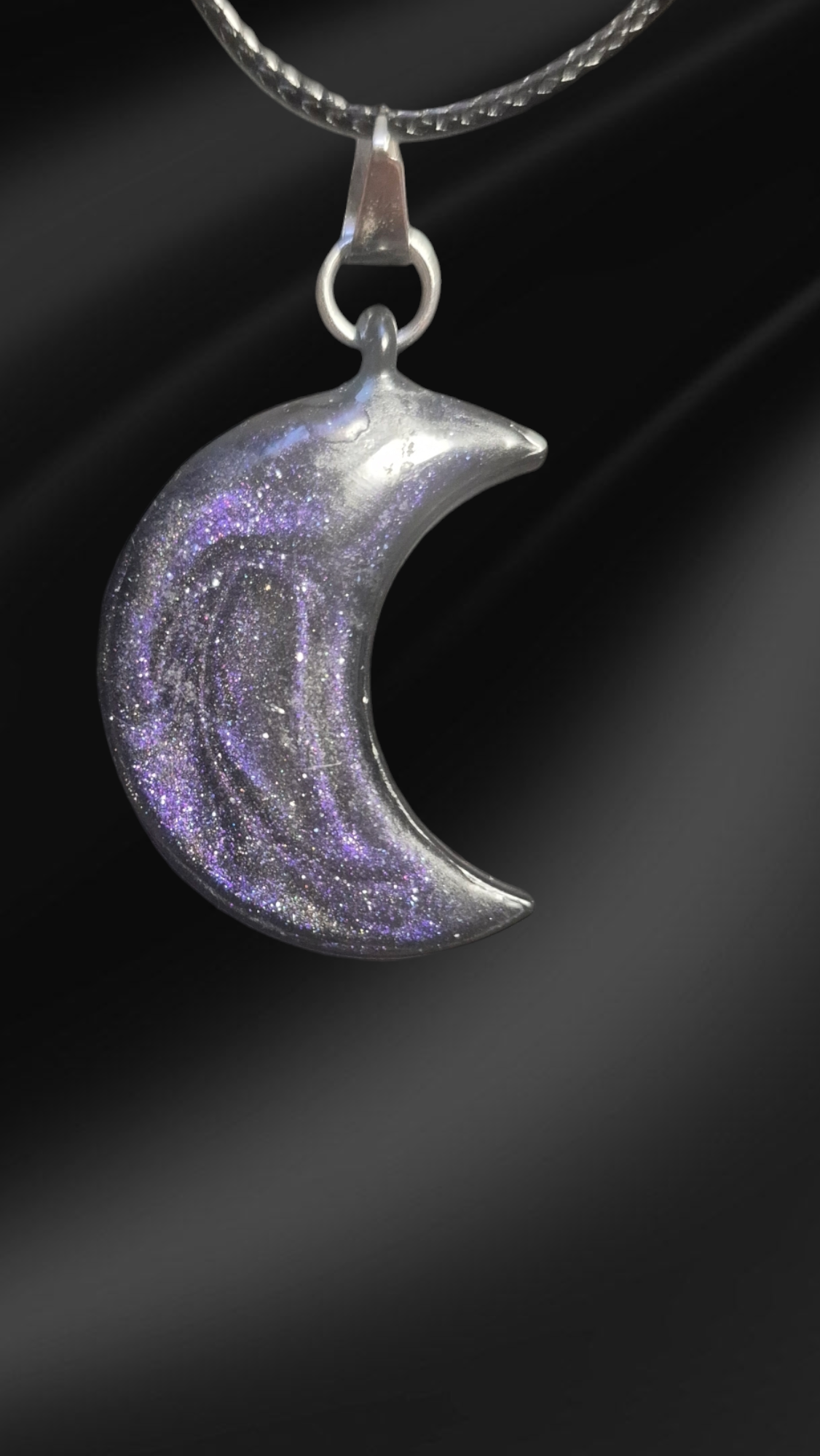 Purple Galaxy Moon Shaped Pendant