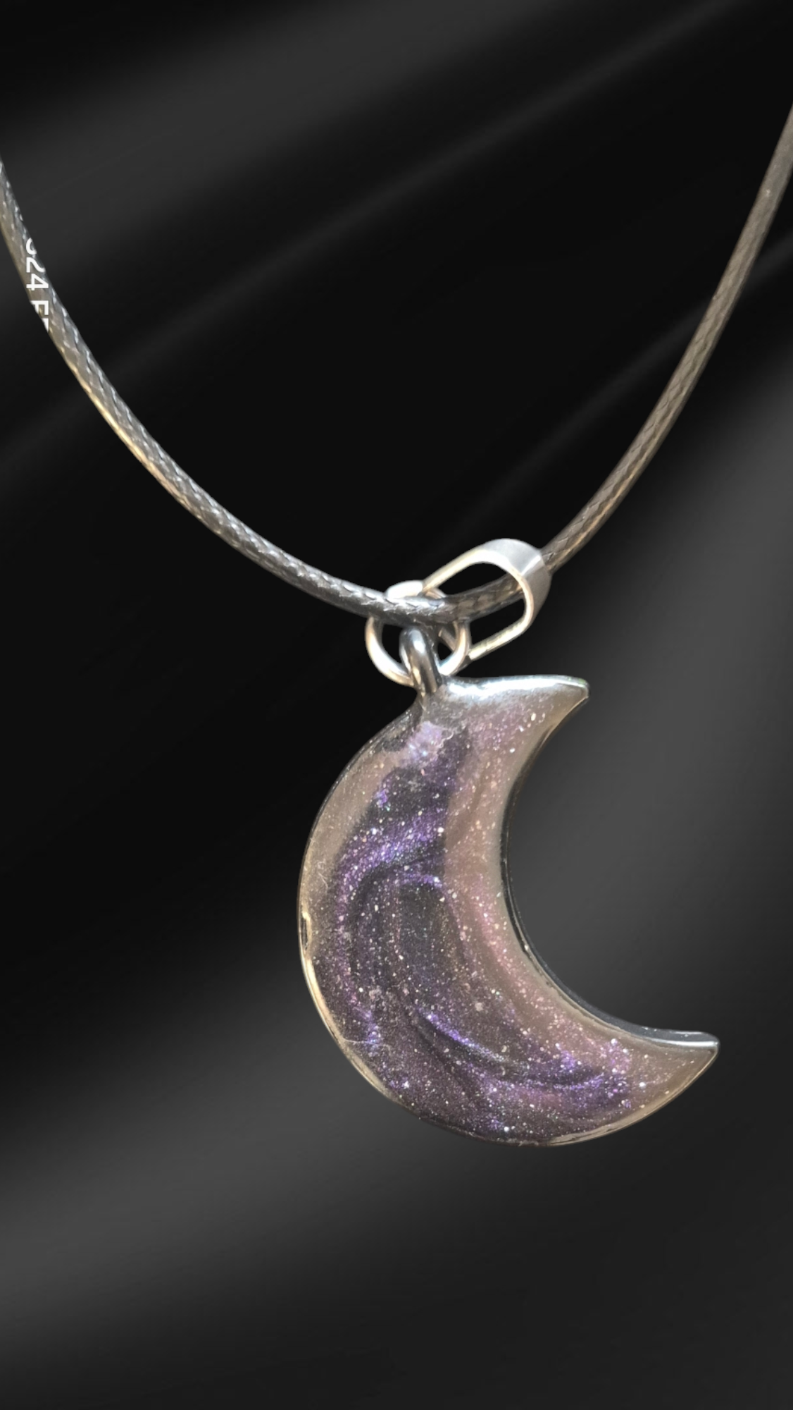 Purple Galaxy Moon Shaped Pendant